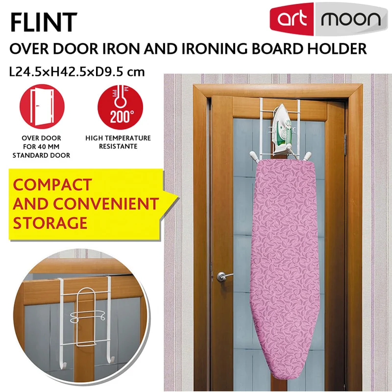art moon Flint - Rangement pour Fer à Repasser et Table de Repassage avec Crochets à Suspendre aux Portes, Pose Directe sans Percer