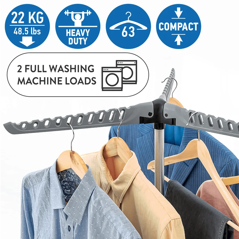 art moon Cedar – Étendoir à linge pliable sur pied pour 63 cintres, jusqu’à 22 kg, idéal pour le camping