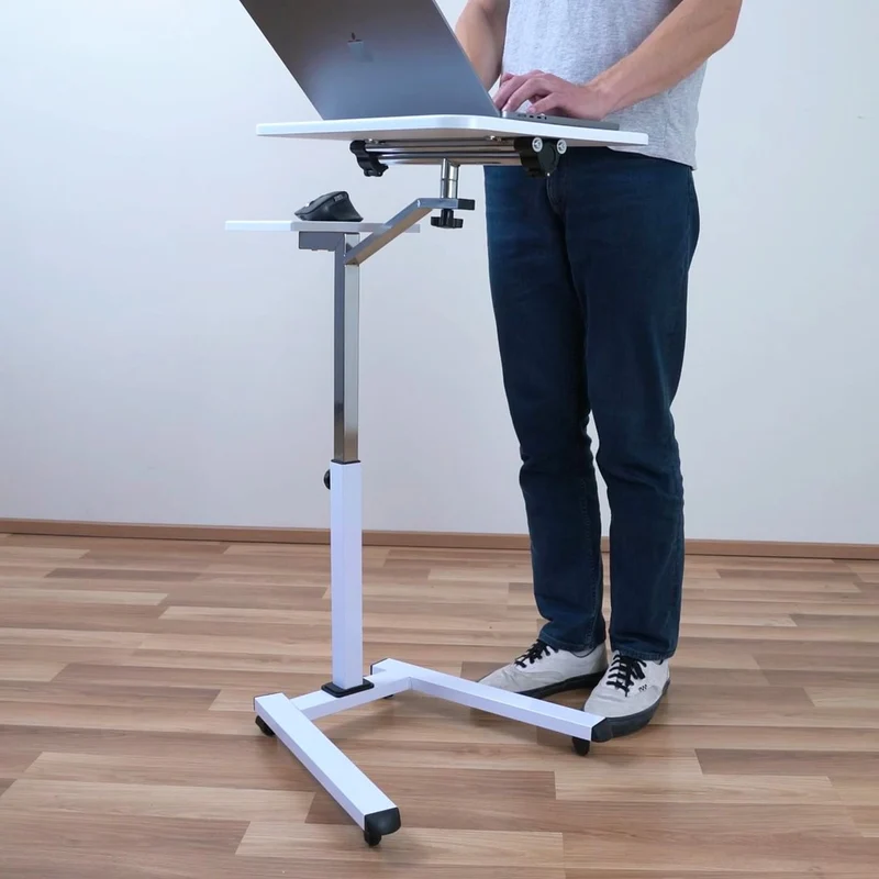 Tatkraft Like – Table réglable pour ordinateur portable sur roulettes, plateau inclinable, tablette pour souris, 67 × 70–99,5 × 52 cm, blanche