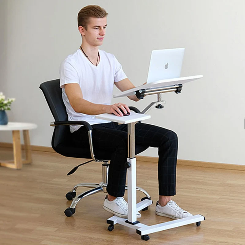 Tatkraft Like – Table réglable pour ordinateur portable sur roulettes, plateau inclinable, tablette pour souris, 67 × 70–99,5 × 52 cm, blanche