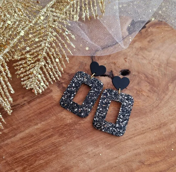 BOUCLE D'OREILLE CARRÉE NOIRE/OR