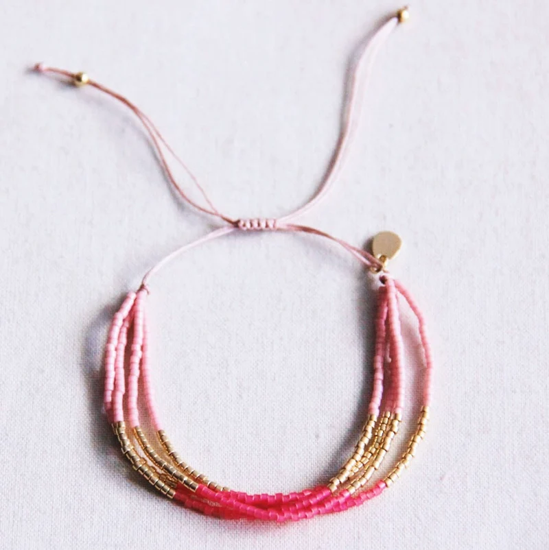 BRACELET PERLES - rose/magenta/doré