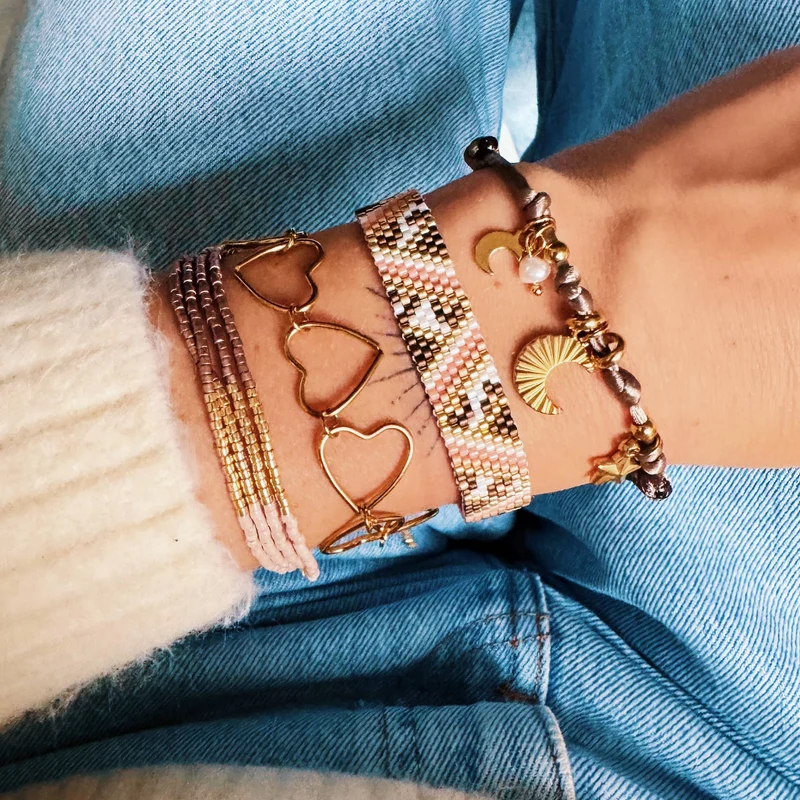 BRACELET PERLES - nude/taupe/plaqué or