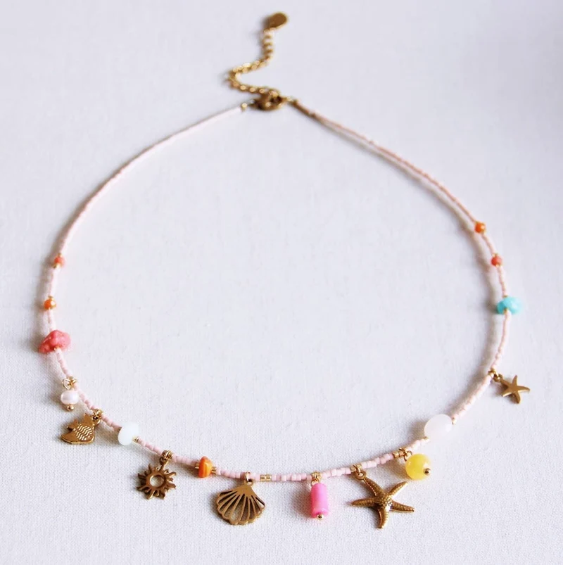 COLLIER PERLE / BRELOQUE DE PLAGE / PIERRES PRÉCIEUSES