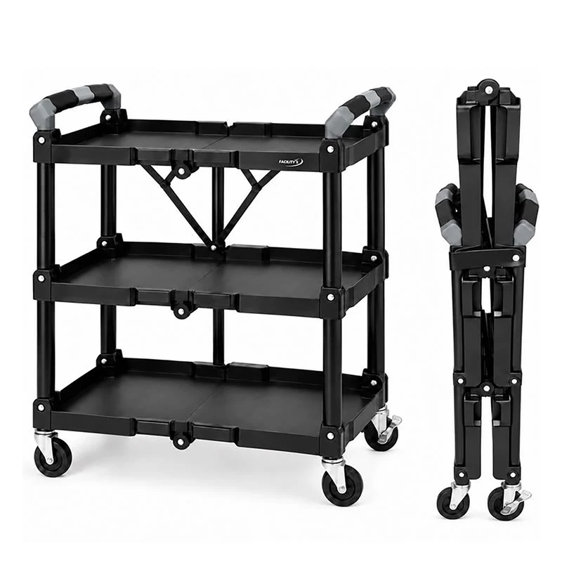 DESSERTE A ROULETTES PLIABLE STRUCTURE EN ALUMINIUM NOIR L 65,8 X L 44 XH 85,5 CM
