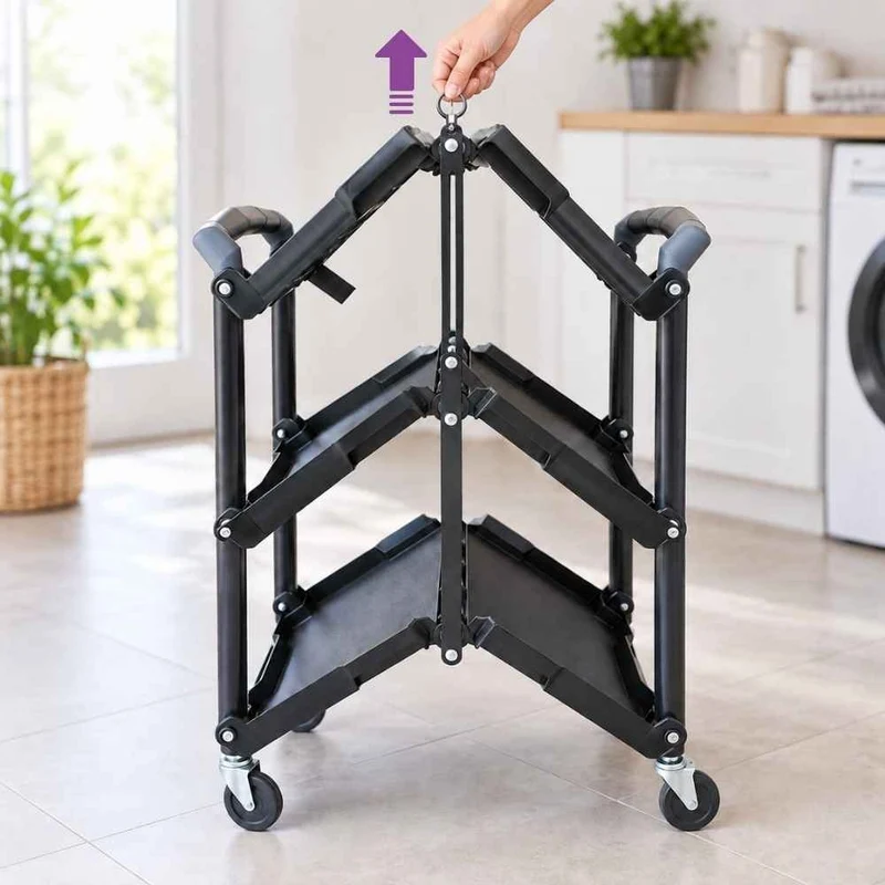 DESSERTE A ROULETTES PLIABLE STRUCTURE EN ALUMINIUM NOIR L 65,8 X L 44 XH 85,5 CM
