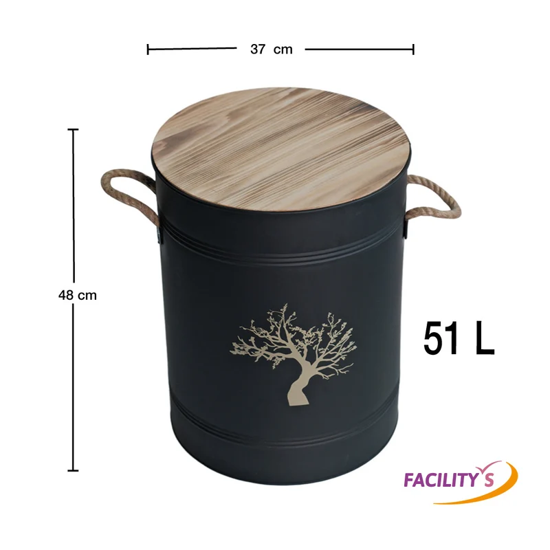 RESERVOIR A GRANULES ACIER NOIR Ø37x48CM, 51L AVEC PELLE