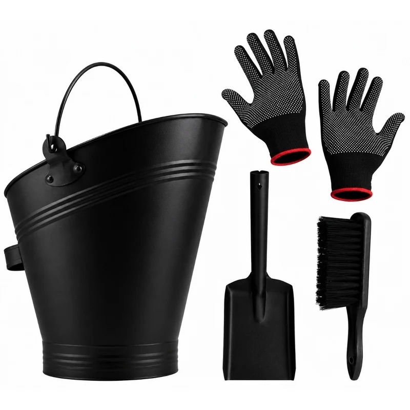 SEAU A CENDRES 4 PIECES 7L ACIER NOIR