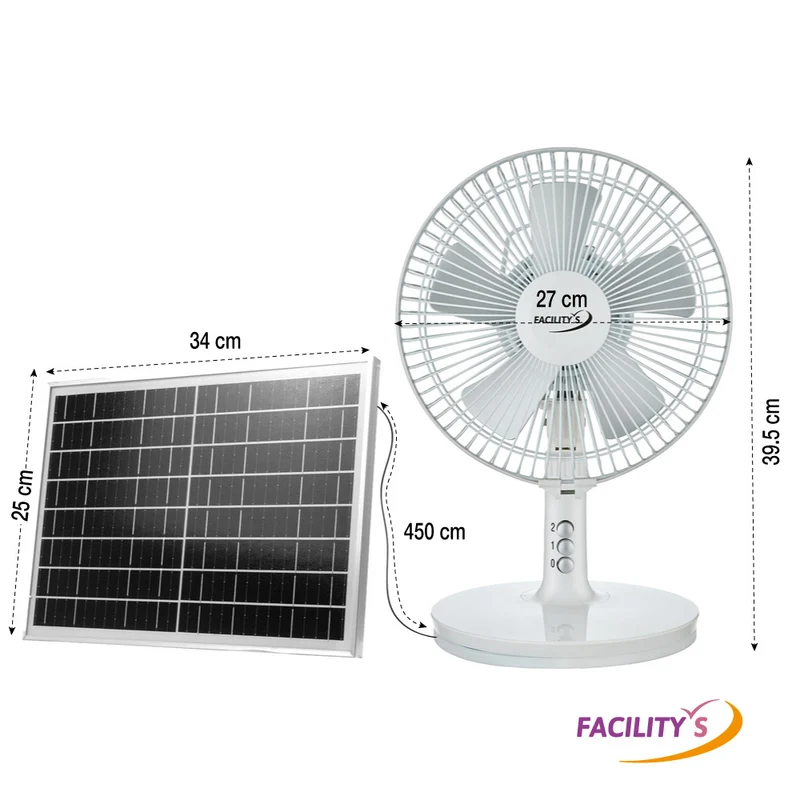 VENTILATEUR 2EN1 SOLAIRE ET ELECTRIQUE DIAM 27CM