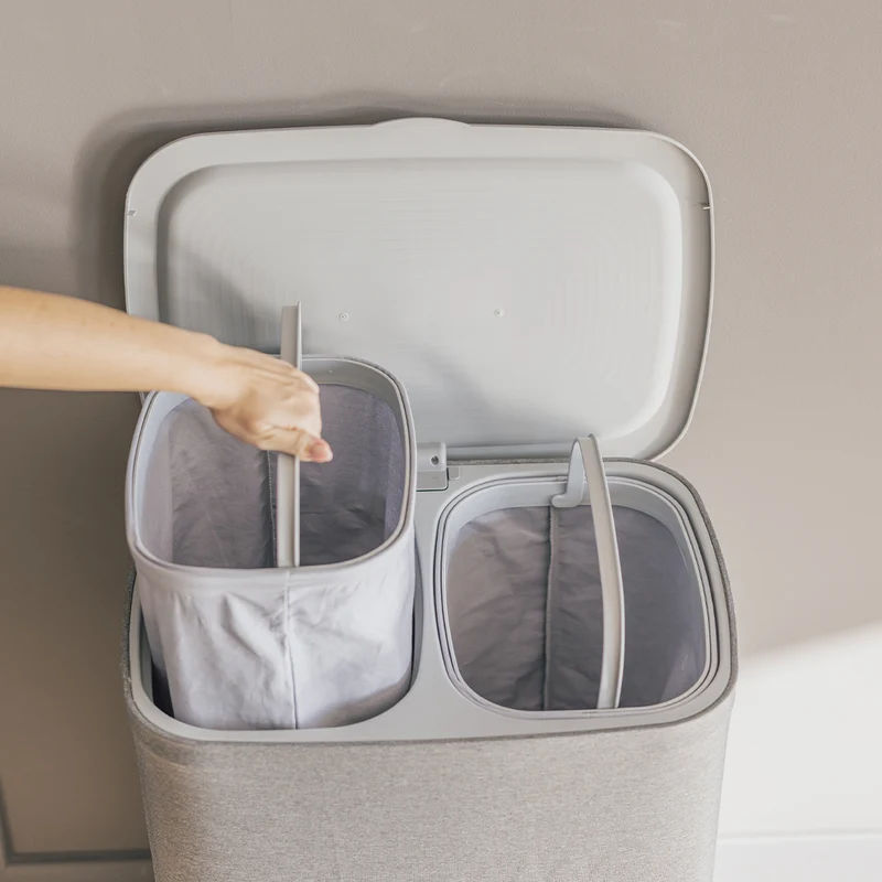 Panier à linge en tissu 50L SVEN avec couvercle et 2 sacs amovibles séparateurs, grande capacité, pliable et pratique