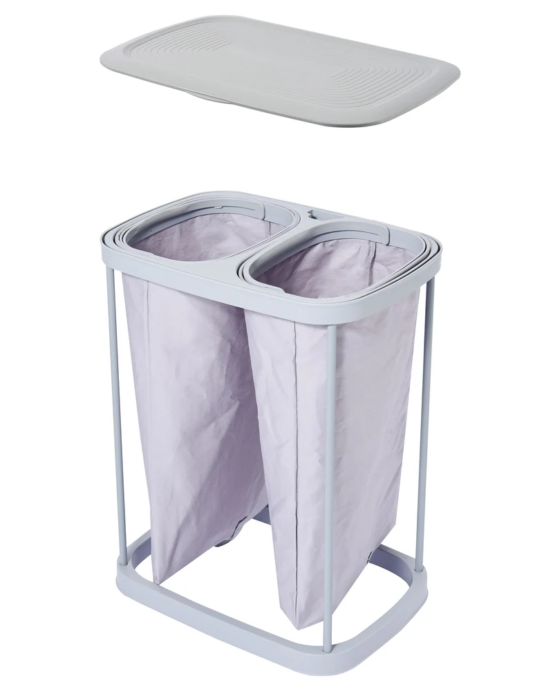 Panier à linge en tissu 50L SVEN avec couvercle et 2 sacs amovibles séparateurs, grande capacité, pliable et pratique