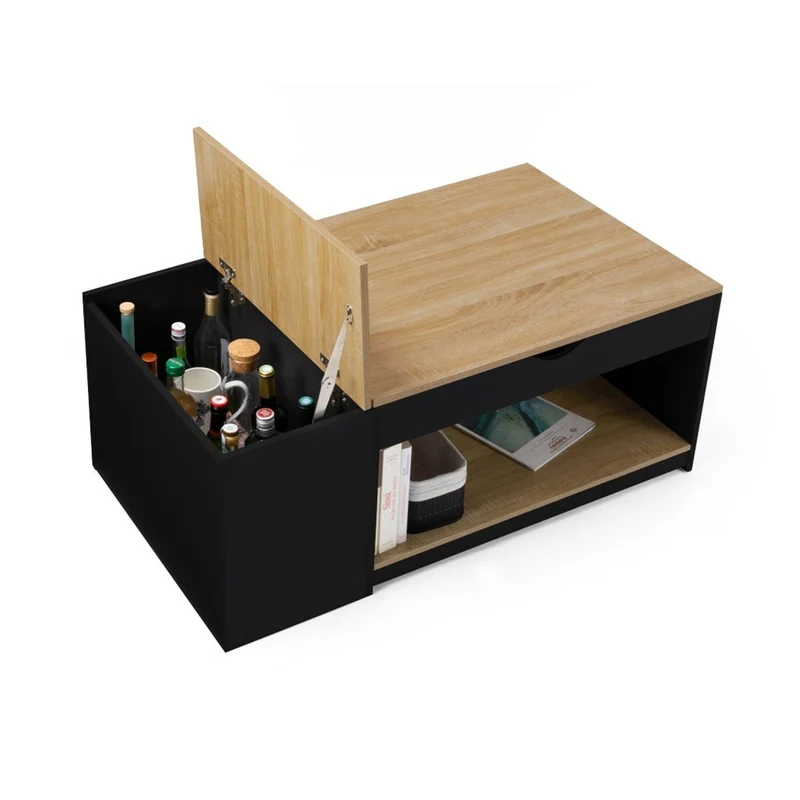 TABLE BASSE PLATEAU RELEVABLE AVEC COFFRE