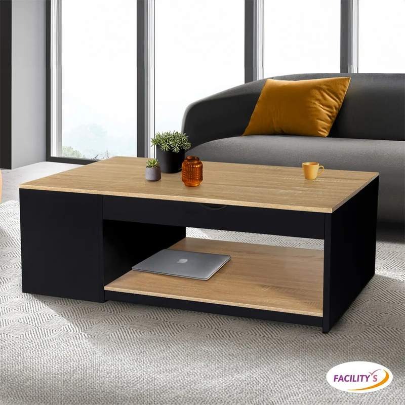 TABLE BASSE PLATEAU RELEVABLE AVEC COFFRE