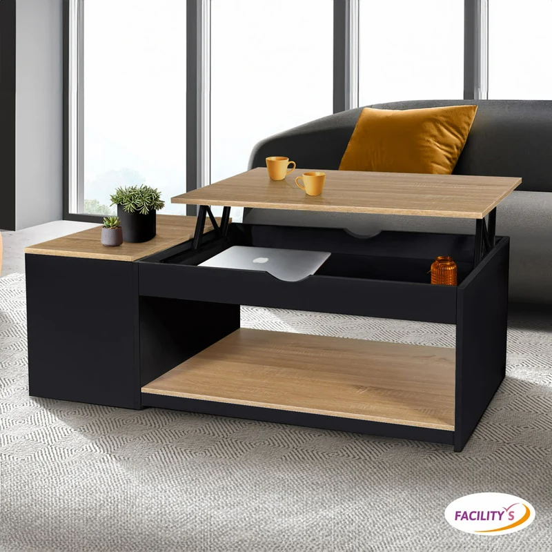 TABLE BASSE PLATEAU RELEVABLE AVEC COFFRE