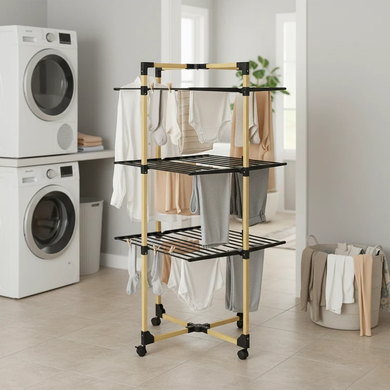 Séchoir à linge multifonction tour pliable 30M WILLIS 3 niveaux Couleur Noir et bois