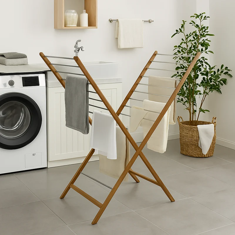 Séchoir à linge étendoir design en X en bois massif pliable 10M XENIA
