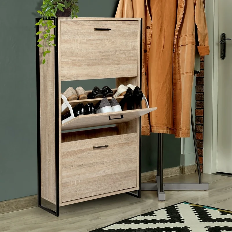 MEUBLE RANGE-CHAUSSURES BOIS ET MÉTAL