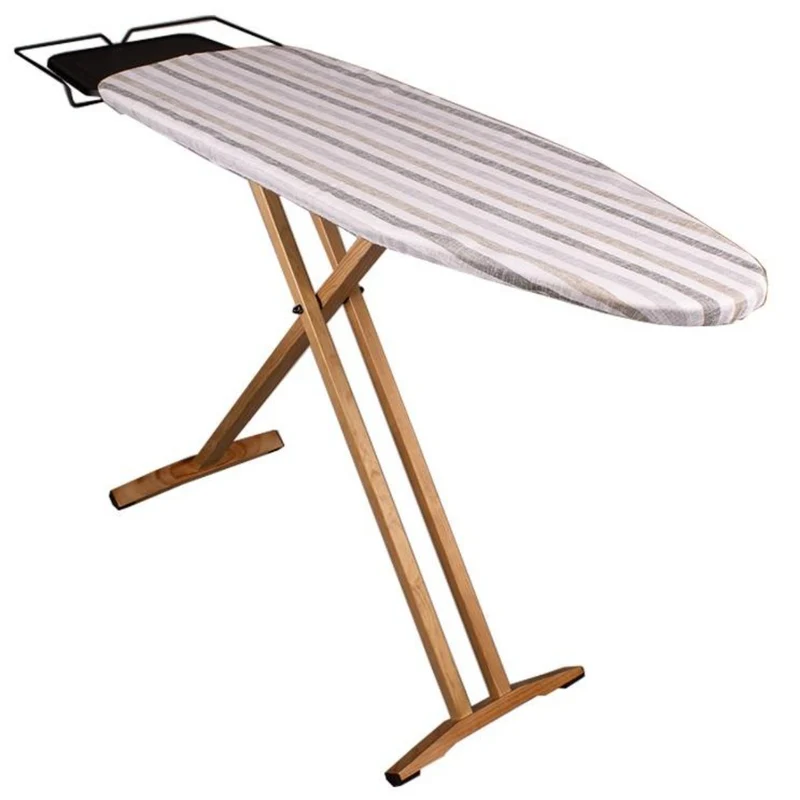Table à repasser NUBAR en bois massif 130x47 cm hauteur réglable jusqu’à 92 cm avec repose-fer et support centrale vapeur
