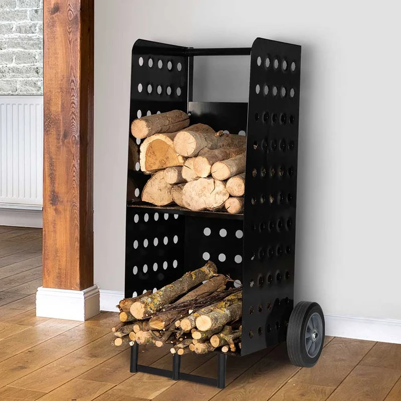 PORTE-BÛCHE MÉTAL SUR ROUES