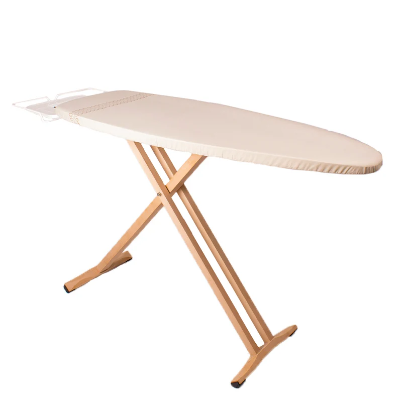 Table à repasser TAIGA en bois massif 130x47 cm hauteur réglable jusqu’à 95 cm avec repose-fer et support centrale vapeur
