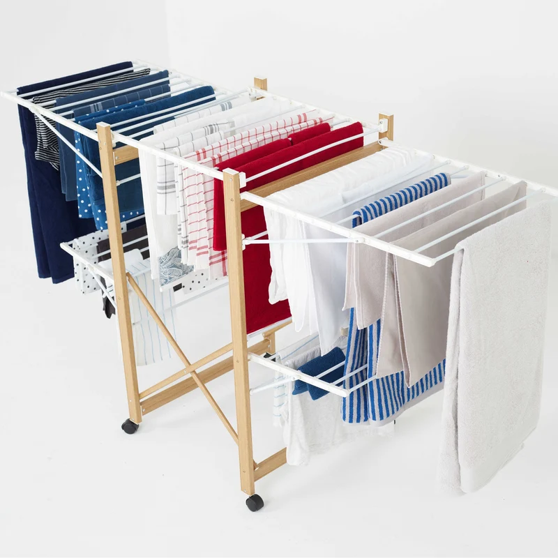 Séchoir à linge étendoir multifonction 28M USHUAIA Couleur bois grande capacité