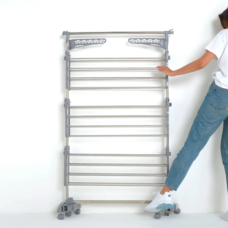Séchoir à linge étendoir multifonction 25M EXTRA 3 niveaux Gris et Inox