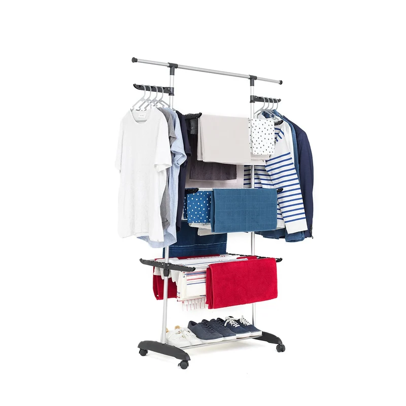Séchoir à linge étendoir multifonction ULTIMA 25 avec 3 niveaux noir et inox