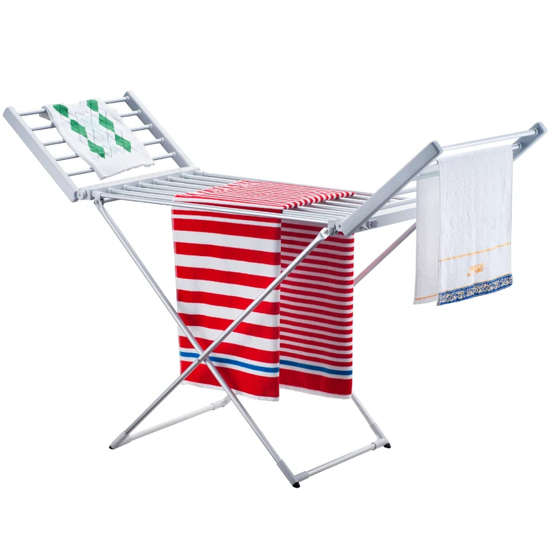 Séchoir à linge étendoir électrique 220W MAGMA Ailes rabattables Gris Aluminium
