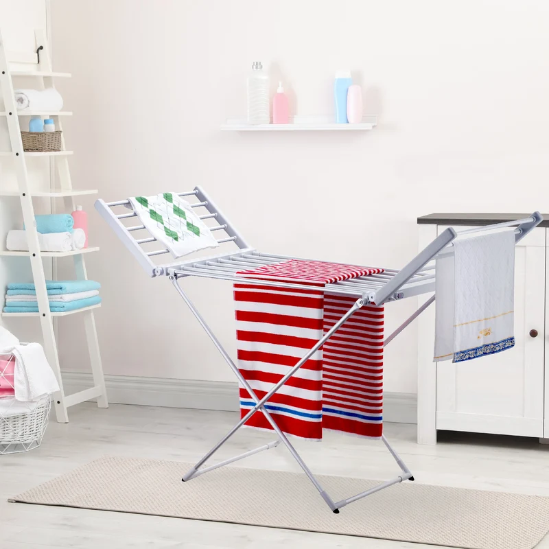 Séchoir à linge étendoir électrique 220W MAGMA Ailes rabattables Gris Aluminium