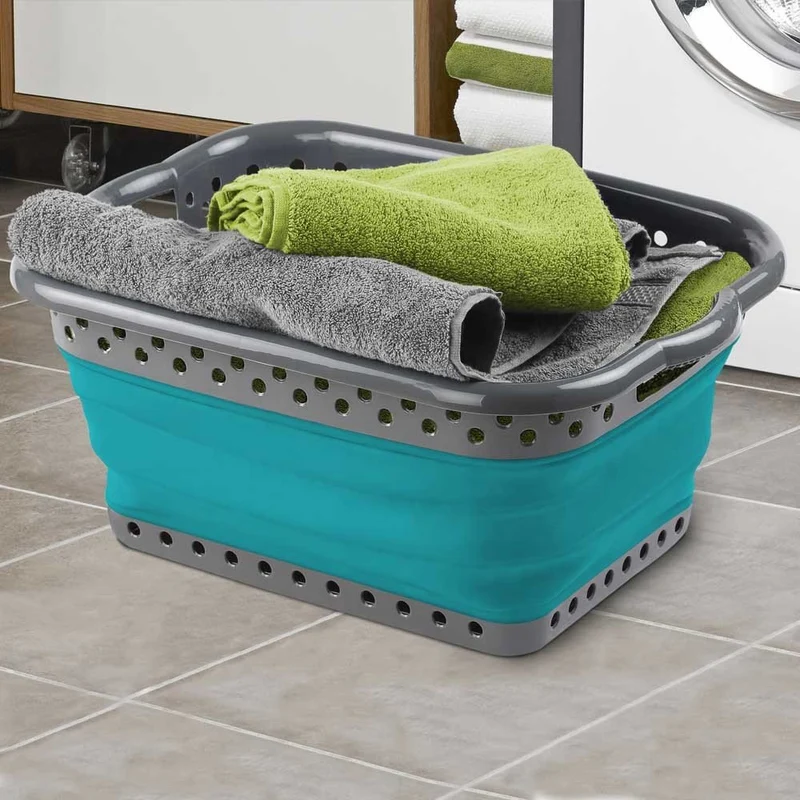 PANIER À LINGE PLIABLE GRIS BLEU