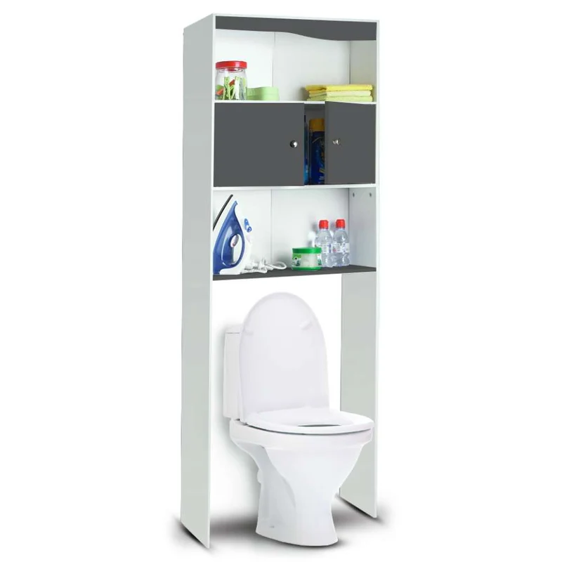 MEUBLE ÉTAGÈRE WC 2 PORTES GRIS