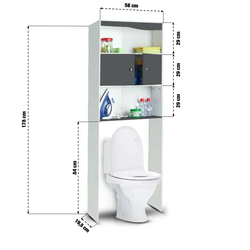 MEUBLE ÉTAGÈRE WC 2 PORTES GRIS