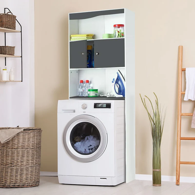 MEUBLE ÉTAGÈRE WC 2 PORTES GRIS