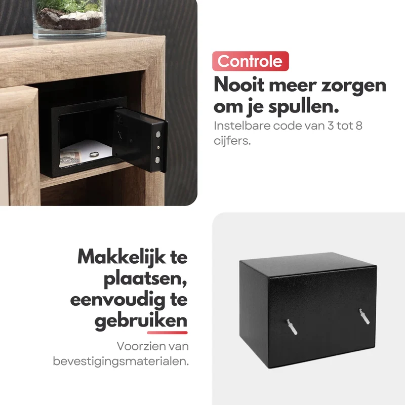 Sterla Elektronische Kluis Met Cijferslot – Incl. 2 Noodsleutels en Bevestigingsmateriaal – Veilig en Betrouwbaar – Zwart – 23x17x17 cm