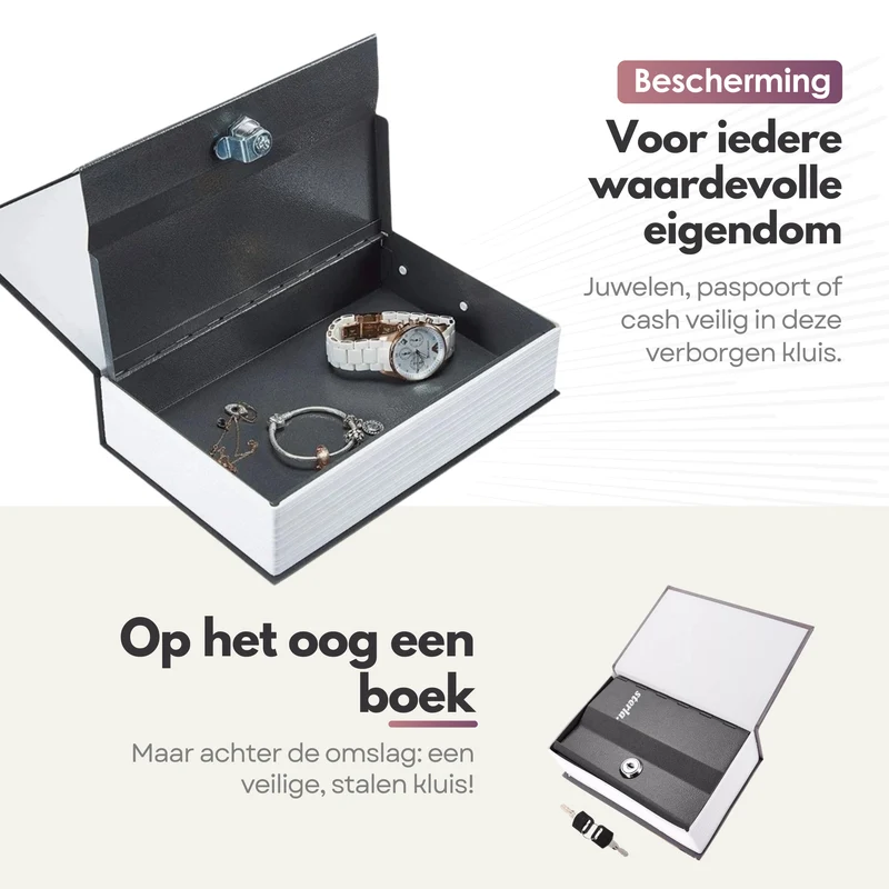 Sterla Boekkluis – Discrete Geldkluis in Boekvorm – Veilig Geldkistje Met Sleutel – Compact Ontwerp 24 x 16 x 55 cm – Zwart