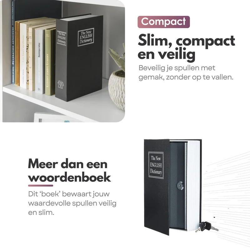 Sterla Boekkluis – Discrete Geldkluis in Boekvorm – Veilig Geldkistje Met Sleutel – Compact Ontwerp 24 x 16 x 55 cm – Zwart