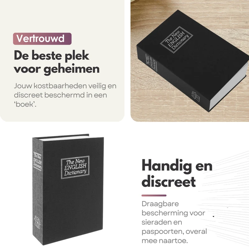 Sterla Boekkluis – Discrete Geldkluis in Boekvorm – Veilig Geldkistje Met Sleutel – Compact Ontwerp 24 x 16 x 55 cm – Zwart