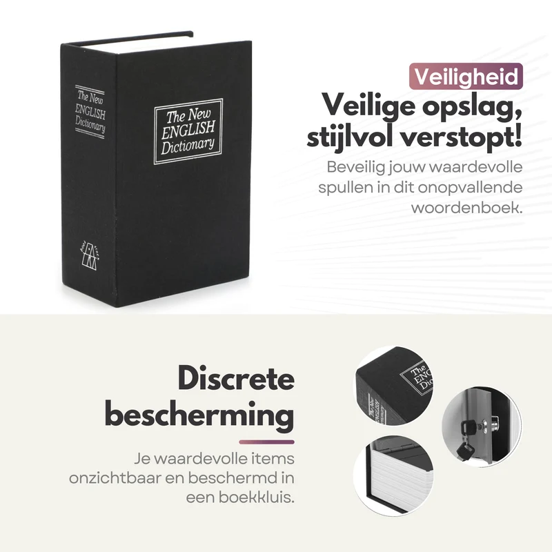 Sterla Boekkluis – Discrete Geldkluis in Boekvorm – Veilig Geldkistje Met Sleutel – Compact Ontwerp 18 x 12 x 6 cm – Zwart