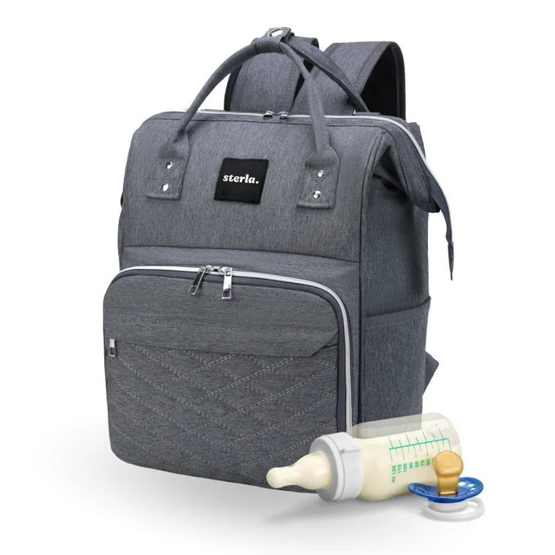 Sterla Luiertas Rugzak met USB-Aansluiting – Ruime Mama Tas met Geïsoleerde Vakken - Inclusief Kinderwagen Haken en Waterafstotend Materiaal – Grijs