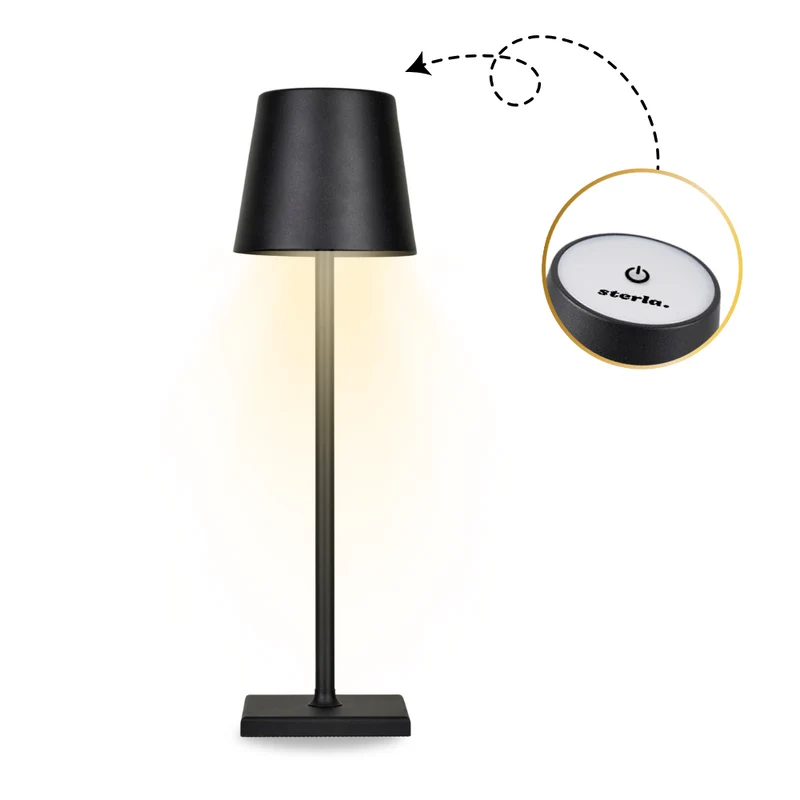 Oplaadbare Tafellamp met 3 Kleuren Dimbare LED's - 38cm Tafel Touch Lamp - 5200mAh Batterij - Zwart