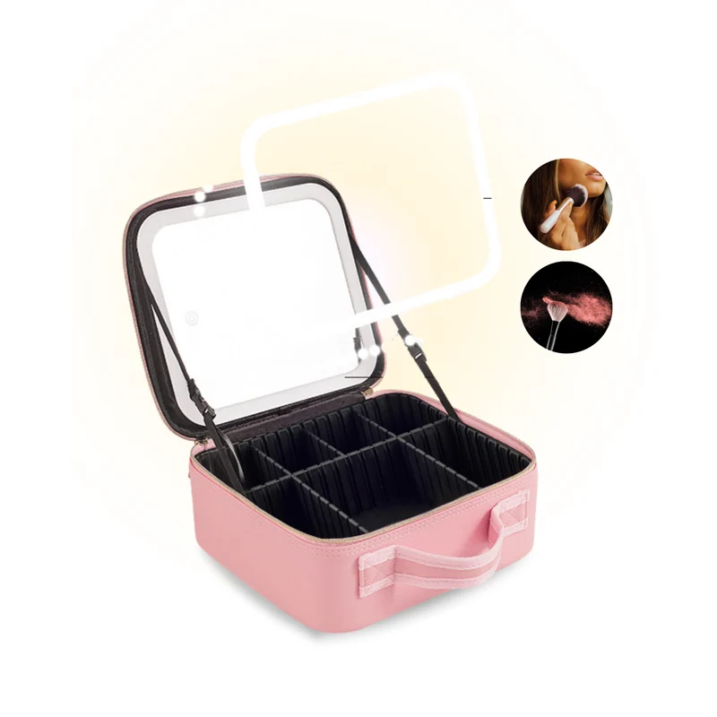 Luxe Beautycase Tas met Spiegel & LED Verlichting – Perfecte Make-up Koffer Organizer voor Dames - Roze