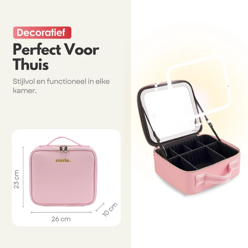 Luxe Beautycase Tas met Spiegel & LED Verlichting – Perfecte Make-up Koffer Organizer voor Dames - Roze