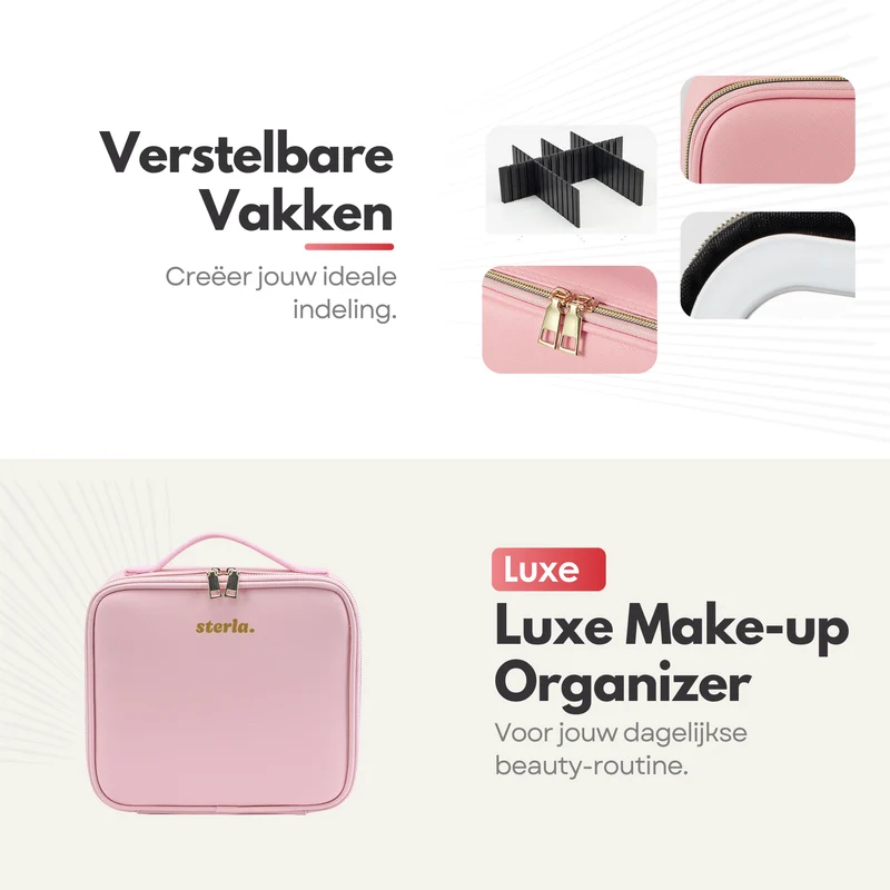 Luxe Beautycase Tas met Spiegel & LED Verlichting – Perfecte Make-up Koffer Organizer voor Dames - Roze