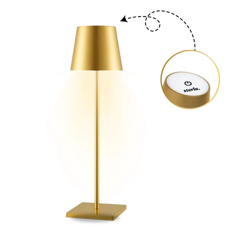 Oplaadbare Tafellamp met 3 Kleuren Dimbare LED's - 38cm Tafel Touch Lamp - 5200mAh Batterij - Goud