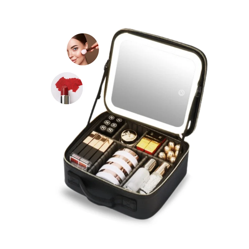 Luxe Beautycase Tas met Spiegel & LED Verlichting – Perfecte Make-up Koffer Organizer voor Dames - Zwart