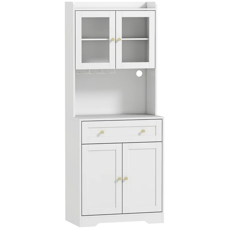 Nancy's Pastrengo Keukenkast - Vitrinekast - Opbergkast - Wit - MDF / Glas - ± 70 x 40 x 170 cm