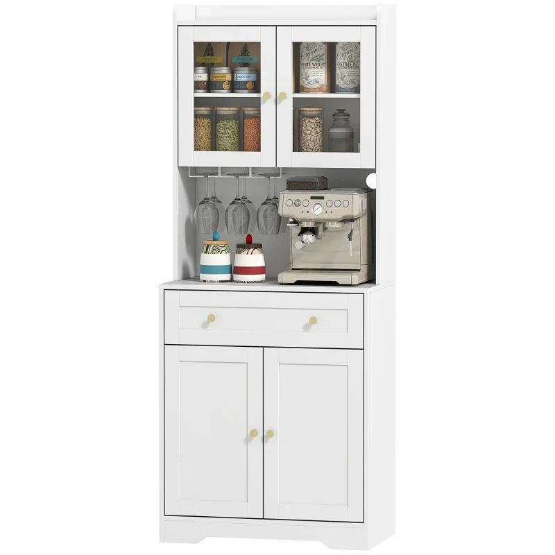 Nancy's Pastrengo Keukenkast - Vitrinekast - Opbergkast - Wit - MDF / Glas - ± 70 x 40 x 170 cm