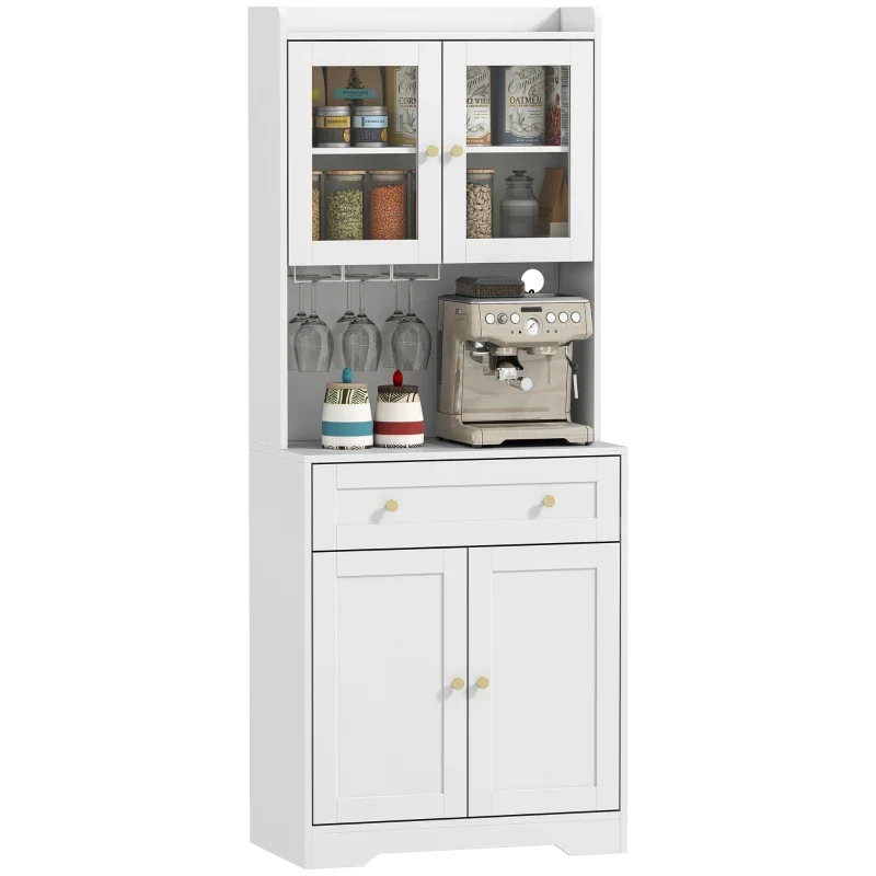 Nancy's Pastrengo Keukenkast - Vitrinekast - Opbergkast - Wit - MDF / Glas - ± 70 x 40 x 170 cm