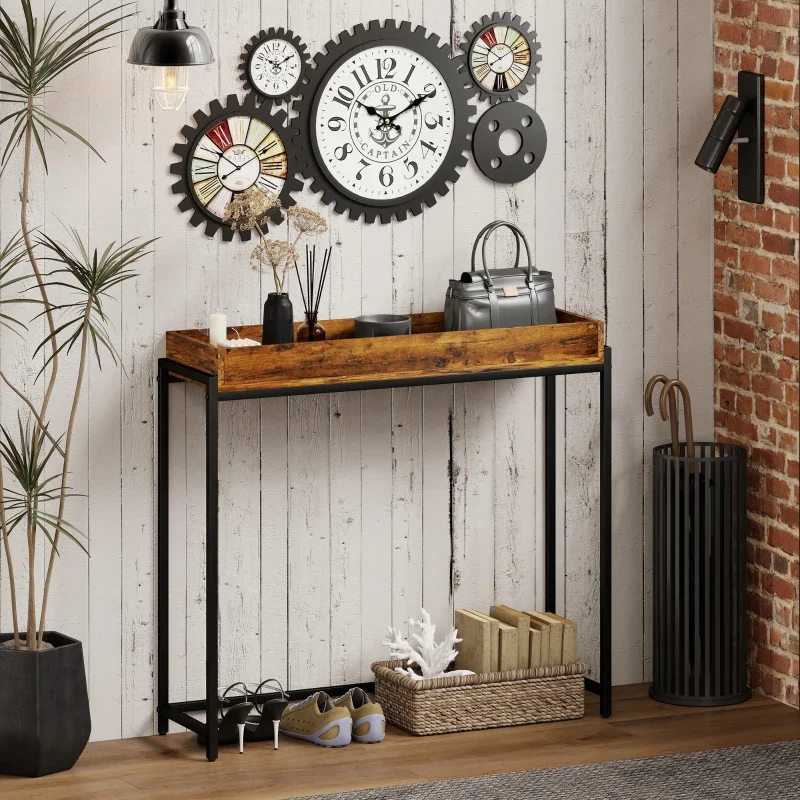 Nancy's Patti Sidetable - Consoletafel - Bijzettafel - Bruin / Zwart - ± 100 x 30 x 90 cm