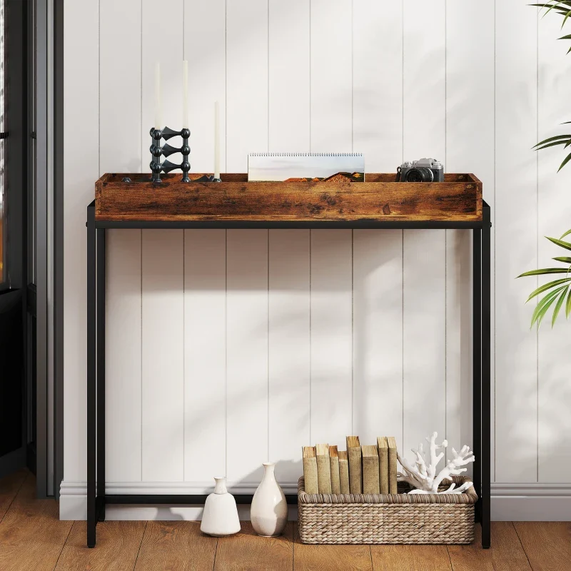 Nancy's Patti Sidetable - Consoletafel - Bijzettafel - Bruin / Zwart - ± 100 x 30 x 90 cm